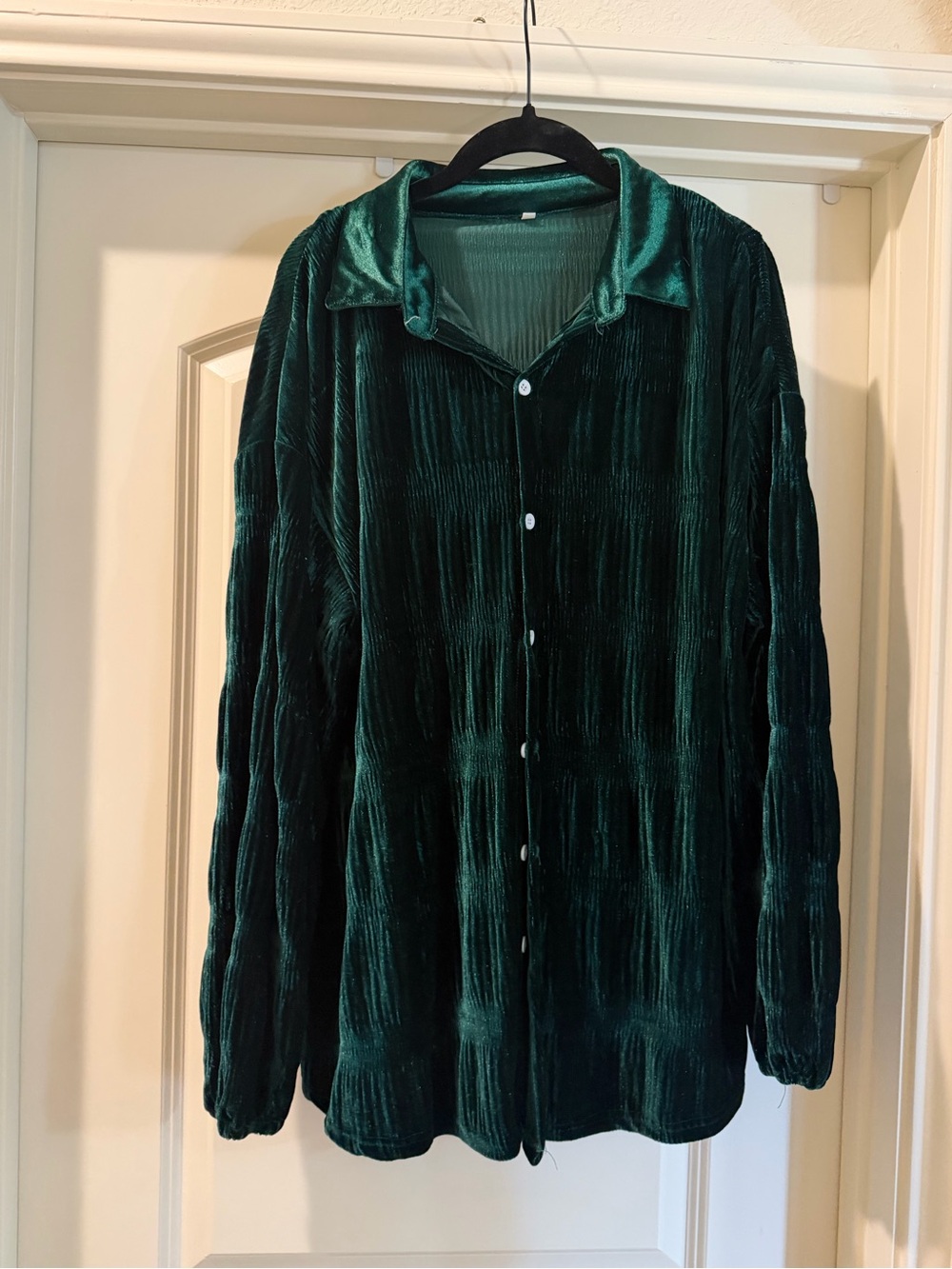 Emerald Green Crushed Velvet Button Down Shirt Oversized Y2K
